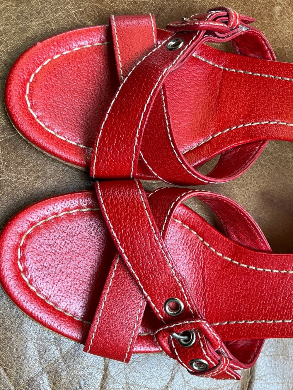 Prada Red Low Wedge Sandals Y2k, 90's, Vintage Womens EU 37.5 - Picture 8 of 16